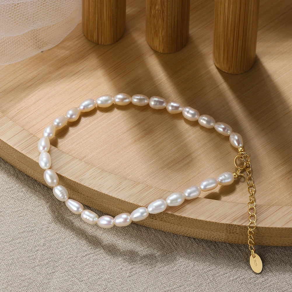 Wholesale Fashion Jewelry 925 Sterling Silver Natural Freshwater Pearl Gold Plated Bracelet Jewelry for Women