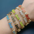 BC1470 Mother's Day Jewelry Dainty 18k Gold Plated Diamond Cz and Colorful Enamel Words love Tennis Link Chain Charm Bracelets