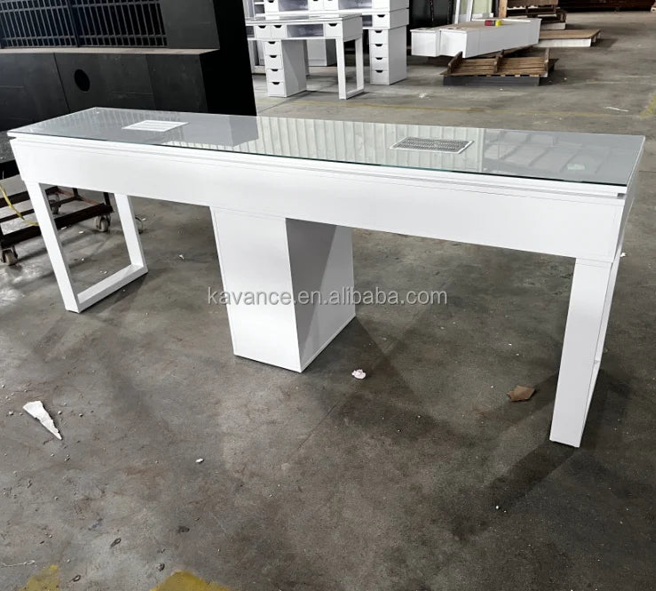 Modern Nail Salon Furniture White 2 Seats Manicure Desk with Fan for Living Room