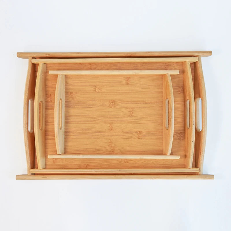 Wood Bamboo Serving Trays for Food Breakfast Party and Tea Coffee Table Ottoman Decor Set of 3