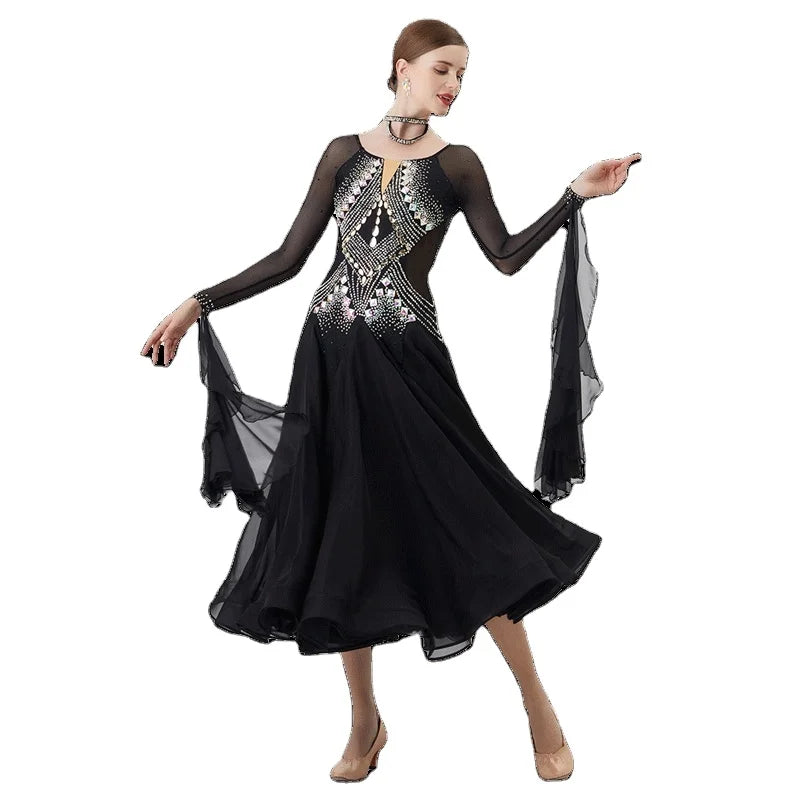 B-22156 Custom New International Standard Ballroom Dance Dress High Quality Pearl Silk Ballroom Dance Dresses for Sale