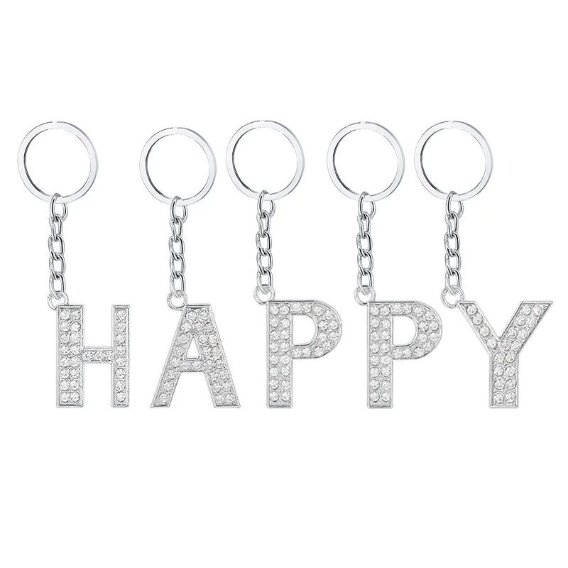 New Fashion DIY Crystal Rhinestones Keychain Alphabet Keyring 26 Letters Key Chains for Shiny Rhinestones Bag Pendant