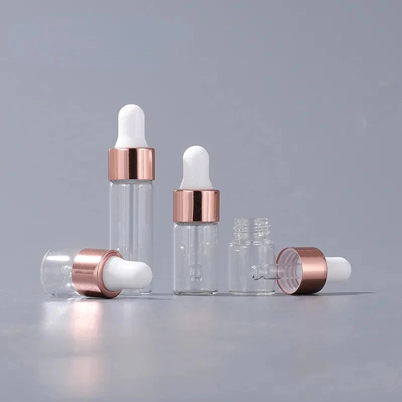 Cosmetic Packaging Essential Oil Serum Bottle 3ml 5ml Clear Glass With White Dropper Custom