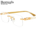 Borregls Buffalo Horn Glasses Frame Men Luxury Brand Design Square Buffs Eyeglasses Women Rimless Frameless Optical Eyewear 0034