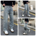 High Street Fashion Jacquard Designer Wash Light Denim Jeans Mid Loose Straight-Leg Washed Wide-Leg Denim Pants Summer