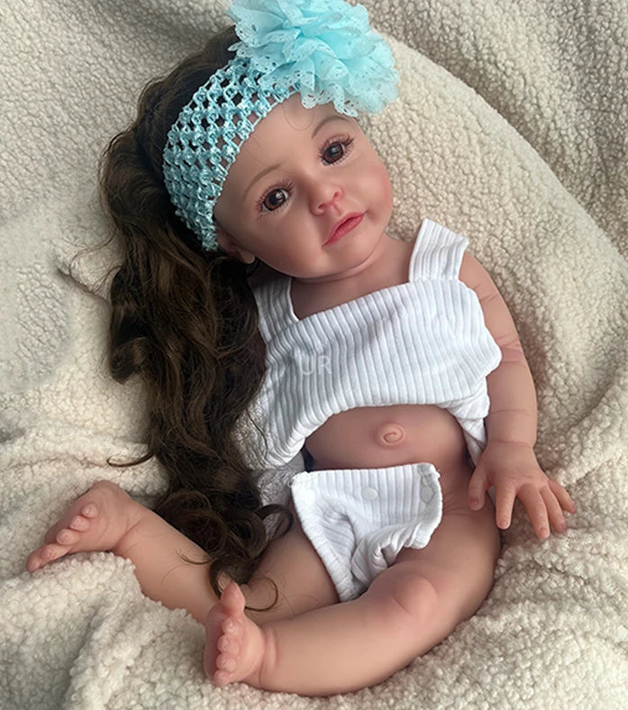 20" Silicone Reborn Doll for Kids Weighted Full Body Silicone Rebirth Toddler Rooted Long Hair 3.4kg Rebirth Doll Xmas Gift