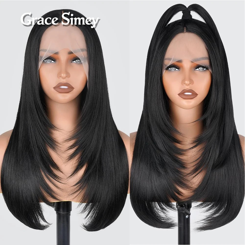 180% 250%  Density Human Lace Front Wigs Layered Silky Straight Pre Plucked 13x4 13x6 Transparent Frontal Raw Indian Hair Wig