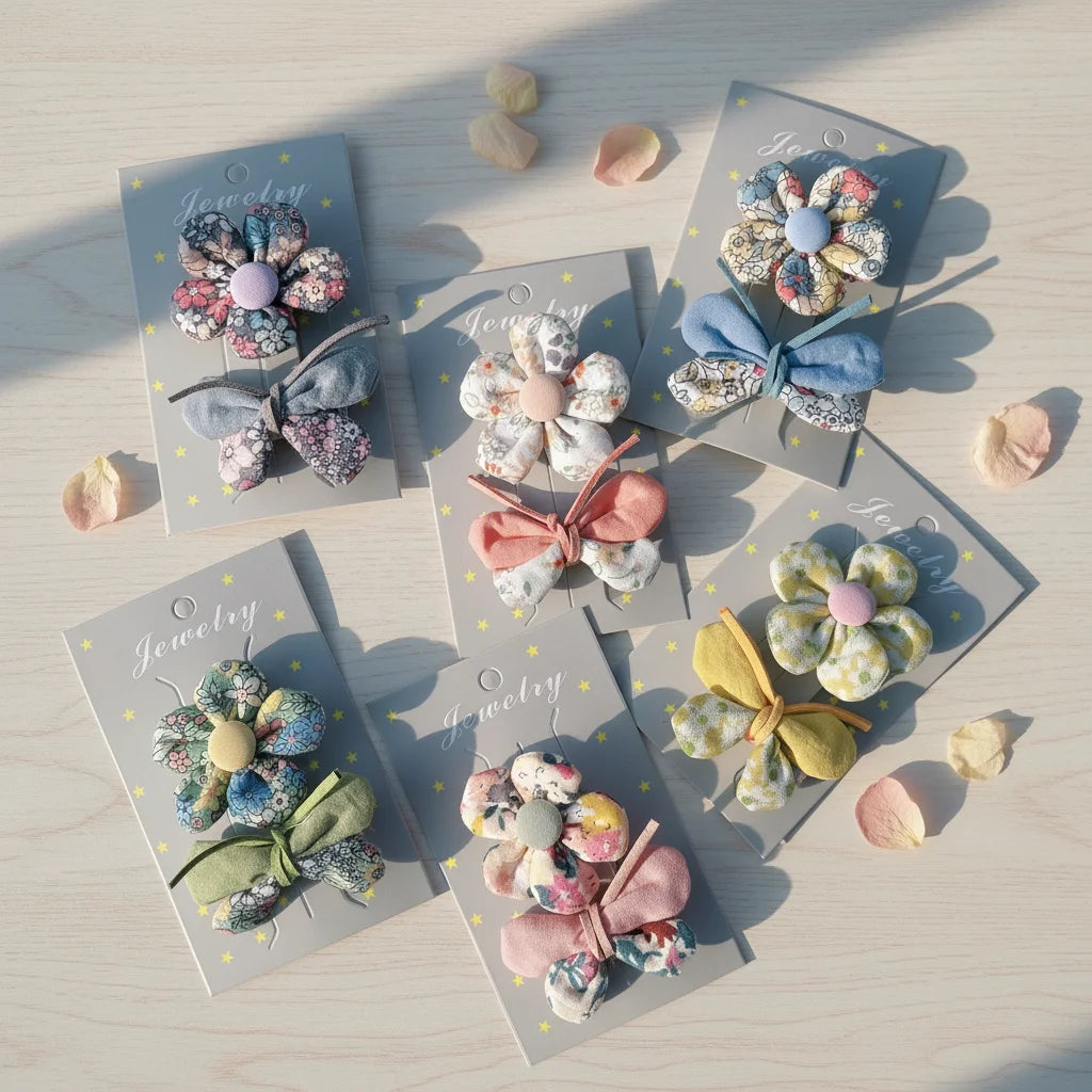 Wholesale Kid Hair Clips Sets Bow Flower Hair Accessories Girls Fabric Hair Clips Women Fashion