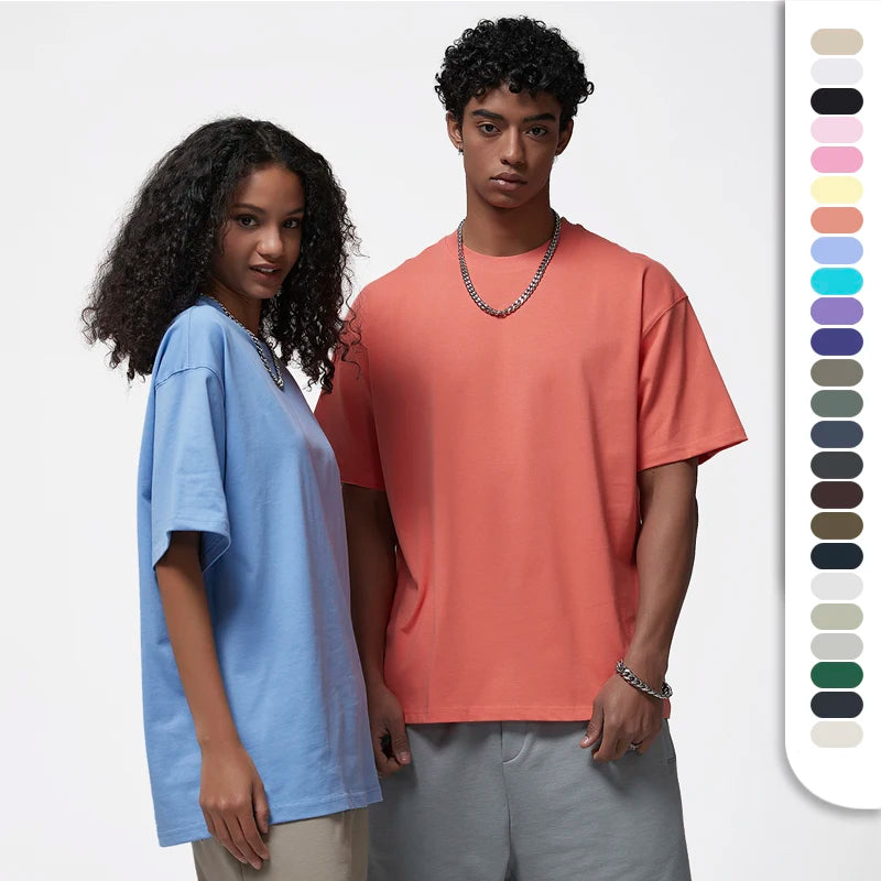High Quality Unisex Loose Design 24 Colors 275GSM Cotton Crew Neck Custom Logo T-shirts Sublimation T-shirts Mens T-shirts.