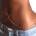 Women High Quality Sexy Stainless Steel 18k Gold Plated Double Layers Cheart Zircon Charm Waist Chain Belly Accessory