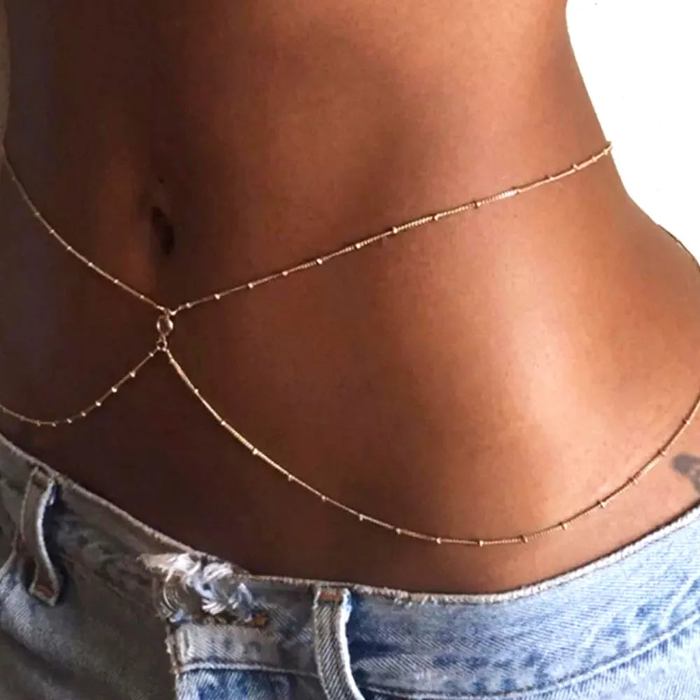 Women High Quality Sexy Stainless Steel 18k Gold Plated Double Layers Cheart Zircon Charm Waist Chain Belly Accessory