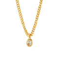 Vintage High Quality Waterproof No Fade Stainless Steel 18k Gold Plated Thick Cuban Chain Oval Zircon Pendent Necklace for Women
