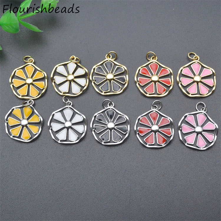 Fashion Jewelry Gold Silver Color Metal Brass Various Colors Enamel Flower Charm Pendants for Necklace Making