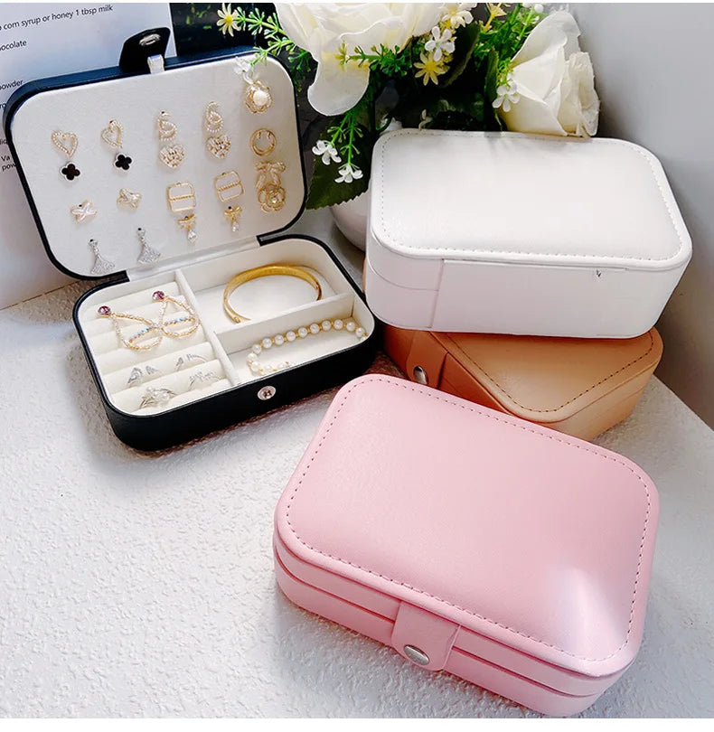 Portable PU Necklace Earrings Ring Jewelry Storage Box Wholesale Portable Earrings Storage Box