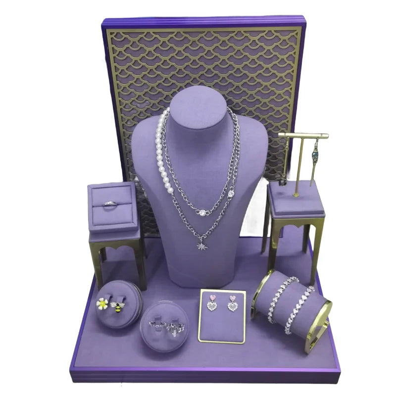 Cheap Classic Microfiber Jewelry Display Stands for Earrings Ring Necklace Jewelry Showcase Display Set