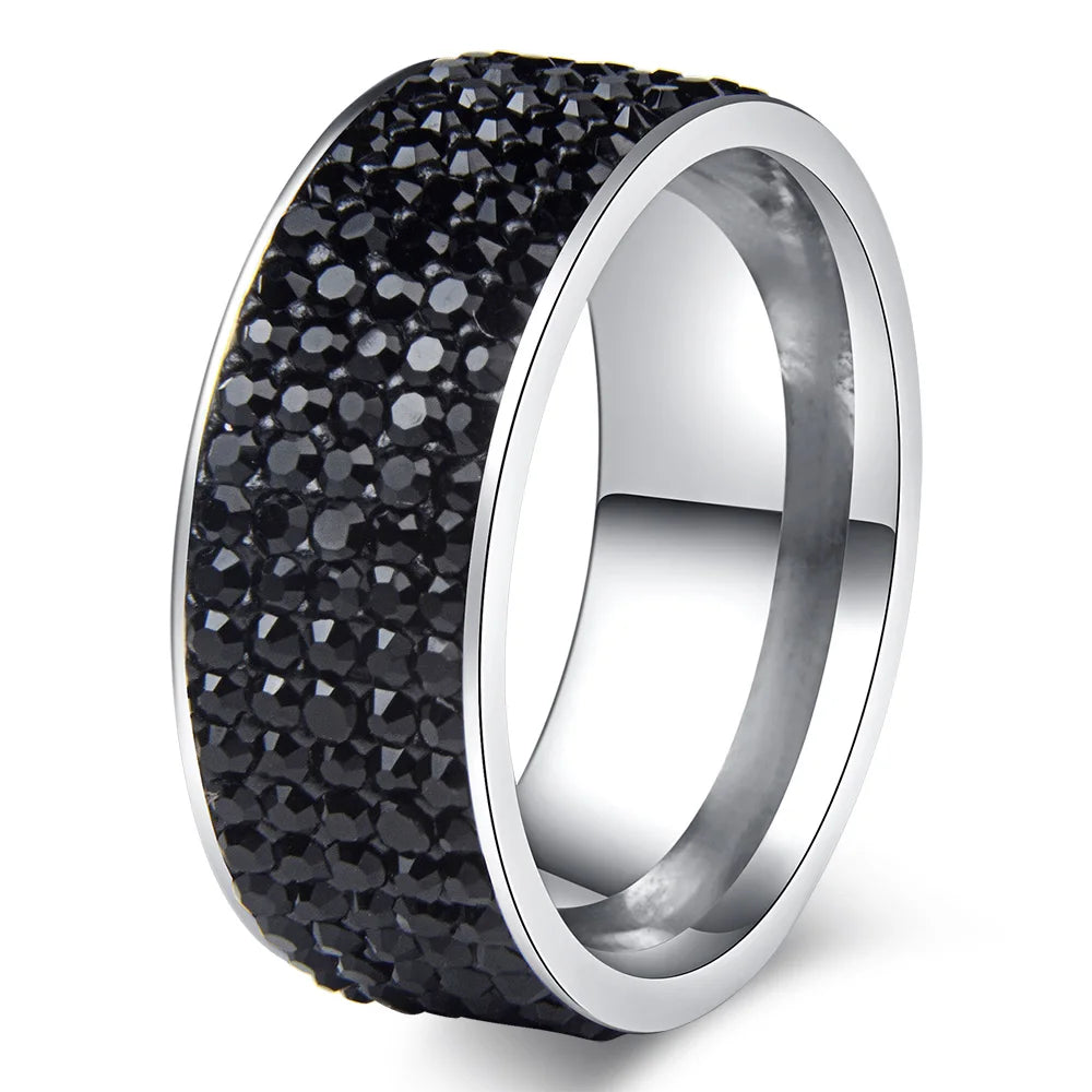 Lucky Colorful Crystals Rhinestone Stainless Steel Women Friendship Gift Rings Jewelry for Party