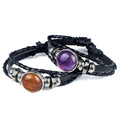 New Arrivals Men Jewelry Weave Fashion Black Leather Weaving Mixed Crystal Quartz Bracelets for Gift