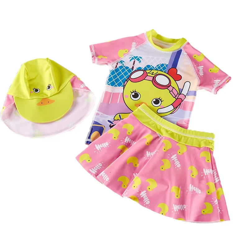 JJYM-YM-GF232 Eco Friendly Swimwear Children's Three Piece Swimsuit Kid's Fashion Print Beachwear Girl's Cute Swimwear
