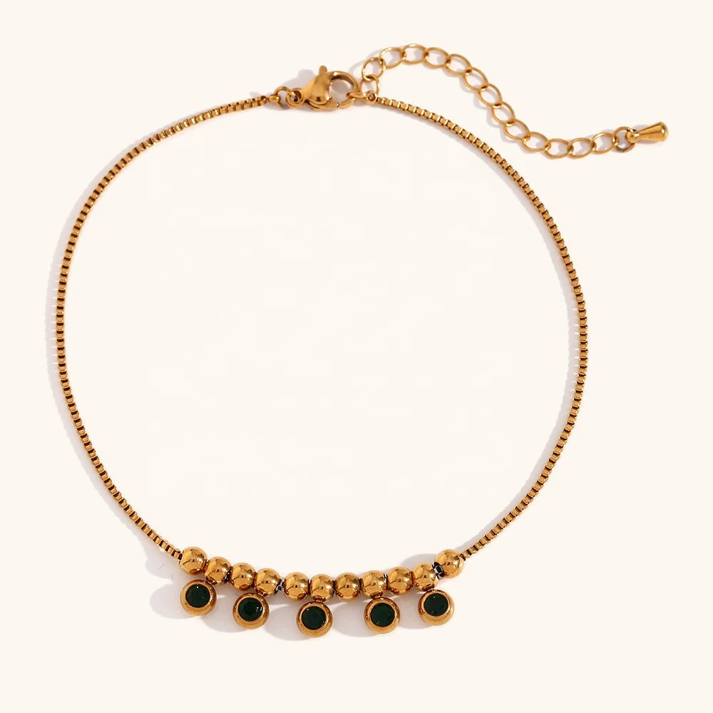 Dingran Europe and America Wholesale Hot Selling Beaded Charm Anklets Gold Plated Waterproof Zircon Chain Anklets