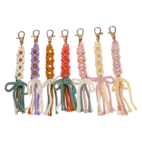 Creative Hand Woven Cotton Cord Keychain Sweet Daisy Flower Knitting Rope Keyring for Women Girls Charm Backpack Key Accessory