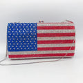 Classic Party USA American Flag Shaped Crystal Diamond Rhinestone Clutch Purse
