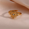 Dreamshow Vintage Adjustable Evil Eye Zircon Ring 18K Gold Plated Stainless Steel Rings Jewelry Women
