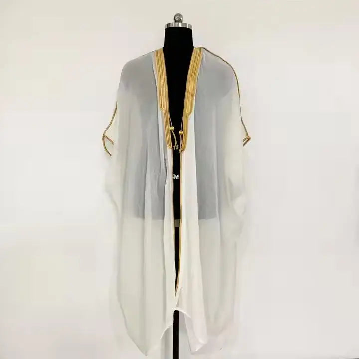 Casual Arab Fabric Jubba Abaya Bisht for Men Heavy Islamic Thobe with Omani Kurta Design Translucent Stitching for Qatar Kuwait