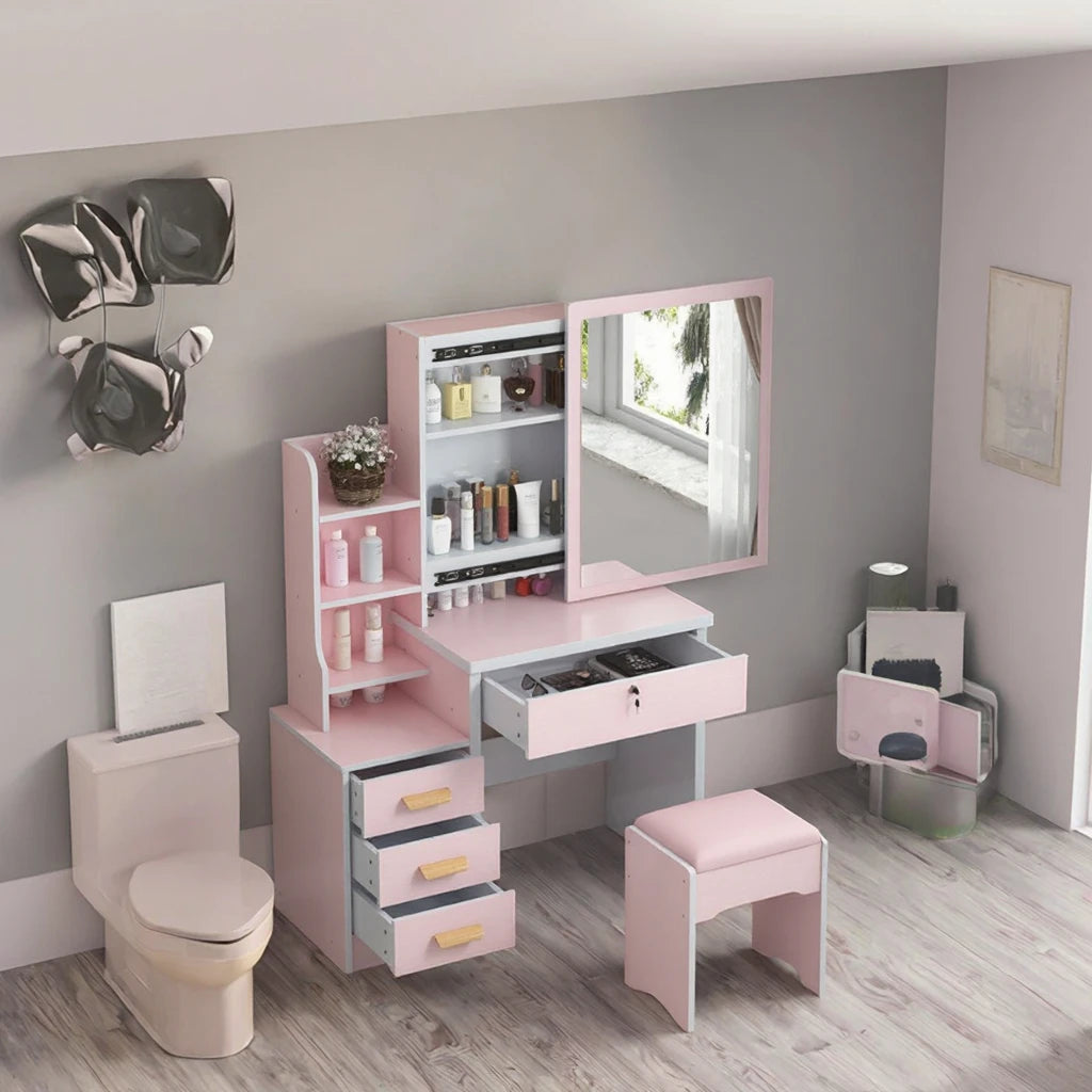 Modern White Lighted Smart Mirror Dressing Table Hot Selling Cheap Vanity Storage Bedroom Hotel Wood Iron Metal Bathroom