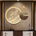 Light Luxury Style Decorative Painting With Clock High-end Circular Luminous Clock Hanging Painting Home Living Room Wall Mural