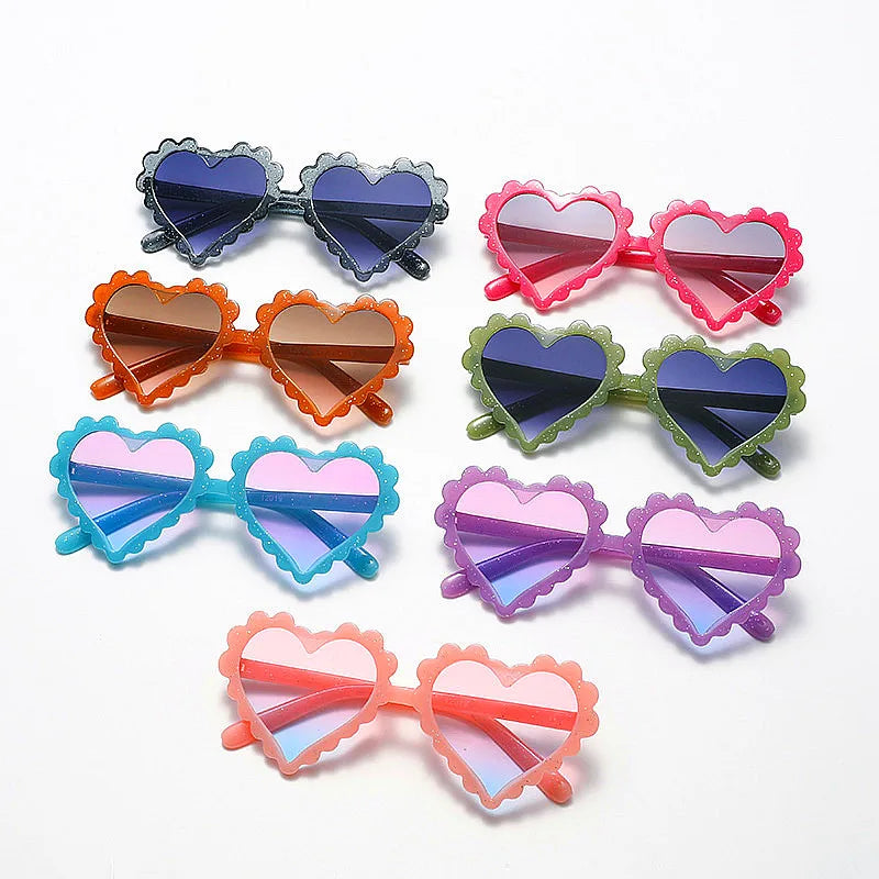 2025 Custom Logo  Cute Jelly Color Flower Border Kids Sun Glasses UV400 Peach Love Heart Sunglasses for Children