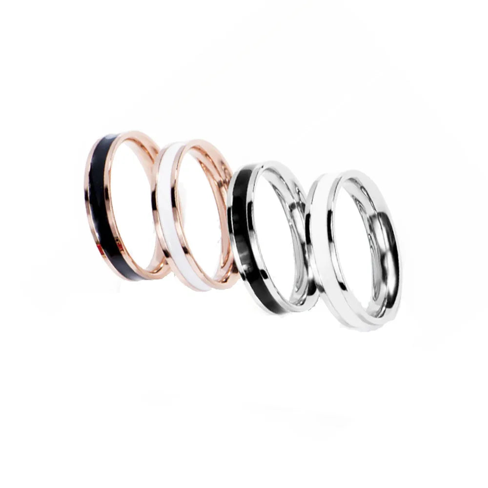 Wholesale Stainless Steel Enamel Colors White and Black Couple Lovers Finger Ring  Jewelry Fashion Accessories China Supplier