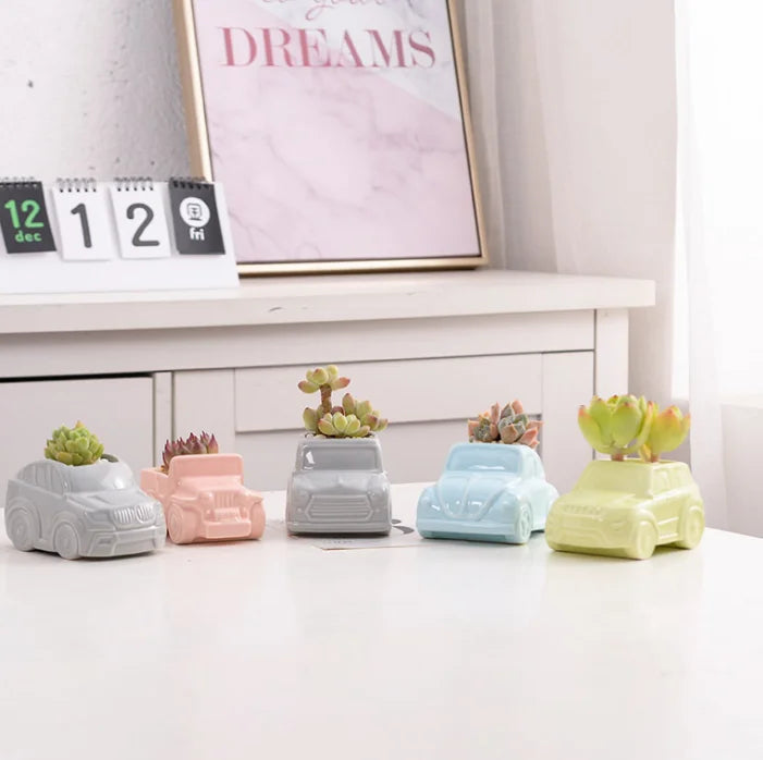 Creative Macaron Car Succulent Ceramic Flowerpot Nordic Ins Lovely Micro-landscape Flowerpot