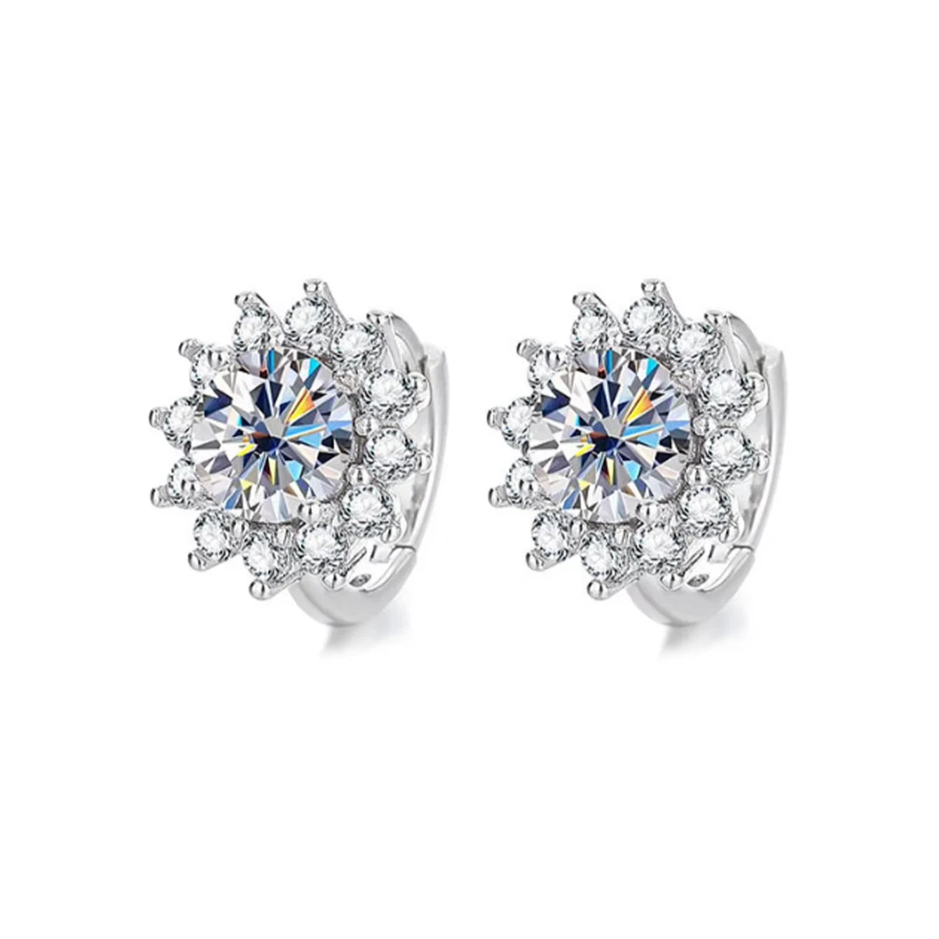 Shine Unique Trendy Fine Jewelry 925 Sterling Silver Wedding Sunflower Moissanite Earrings for Girls