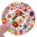 50pcs/Bag Waterproof Cute Cartoon Flowers Sticker Custom Vinyl Logo Retro Decorative Plant Stickers Journal Scrapbook Girls Wall