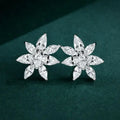 925 Sterling Silver Cubic Zirconia Flower Shaped Stud Earrings Trendy Pear Diamond Shiny Zircon Ear Jewelry for Wedding or Gift