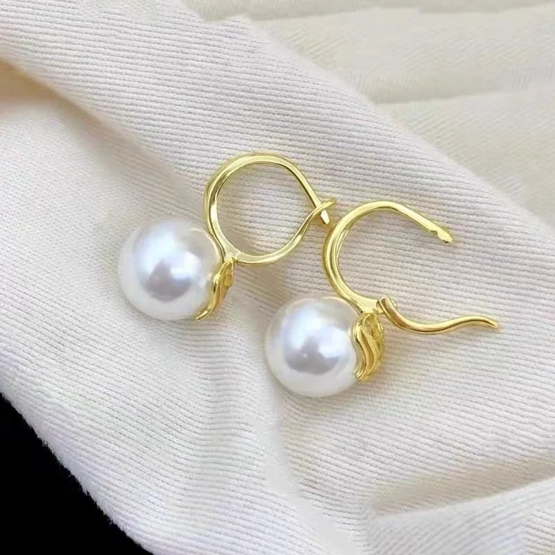 E2046 10-11mm DIY Natural Freshwater Pearl Charm Earrings Mounting Accessory 925 Sterling Silver Gold Plated  Jewelry for Women