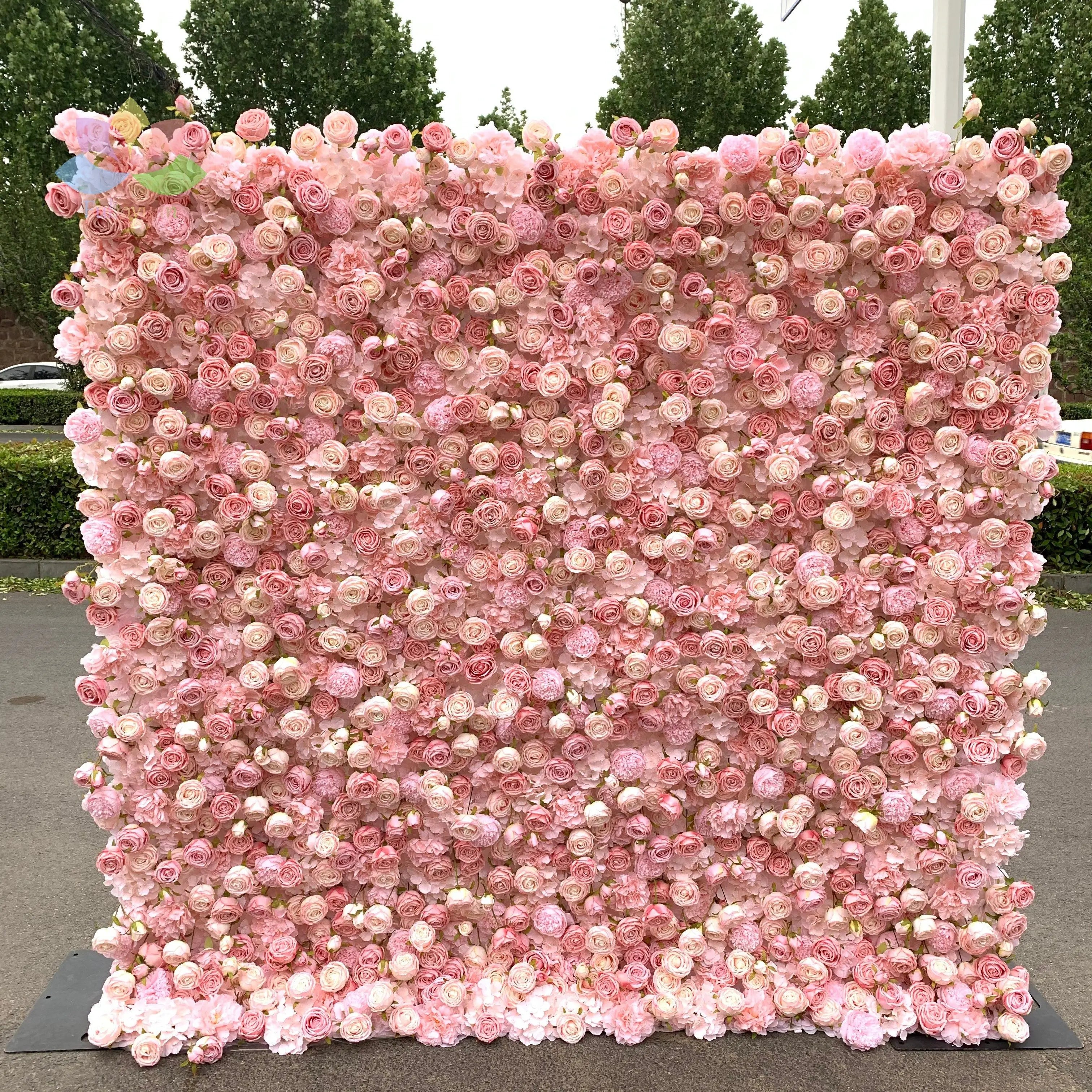 Other Decor Flower and Plant Wholesale Wedding Wall Flowers Backdrop Roll up Luxury pink Flower Wall 8*8ft 5d 3d Rose Flower