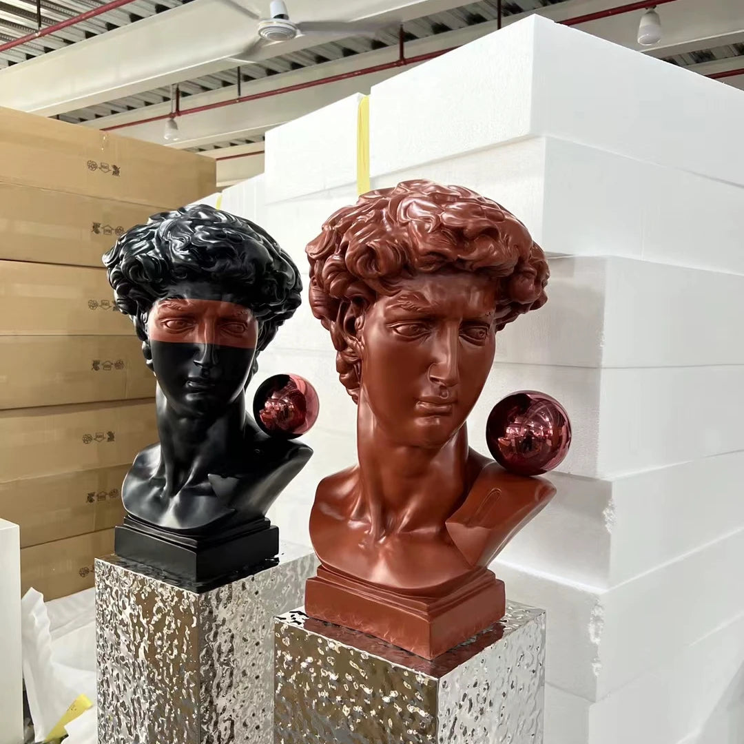 Ancient Greek Character David Sculpture Roman Masked Girl Bust Black Resin Decoration TV Cabinet Soft Decoration