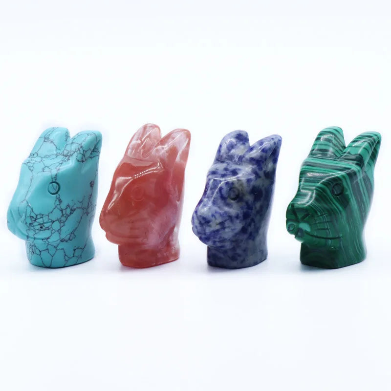 Huiying New 33*40mm Healing Crystals Stones Rabbit Head Statue Sculpture Set Crafts