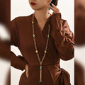 MEIZI 18K Gold-Plated Diamond and Pearl Body Jewelry Long Necklace Earrings for Wedding Party Engagement Gift