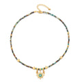 Woman Turquoise Natural Stone Sun Shaped Pendant Hand Strung Beads Necklaces