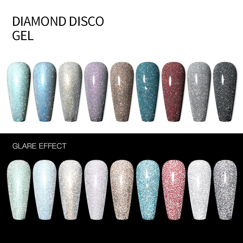 JTING 9colors Disco Diamond Gel Nail Polish Reflective Glitter Gel Private Label Top Flash Detonation Flash Drill Uv Shine Gel
