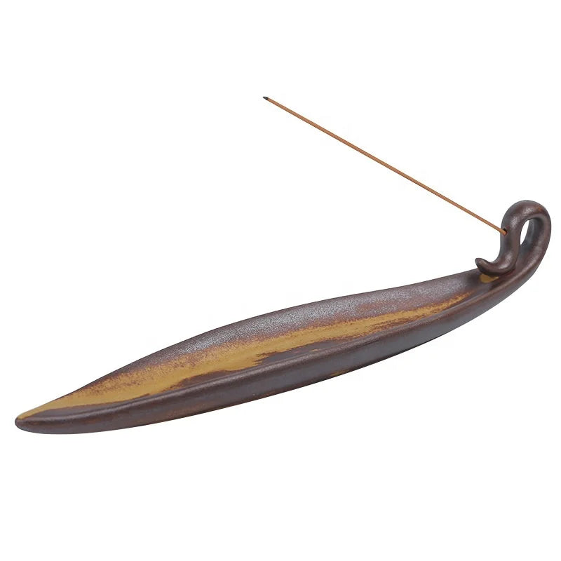 Hot Sales Creative Ash Holder Leaf Boat Shape  Ceramic Sandalwood Agarwood Incense burner  Line Incense Stick Holder