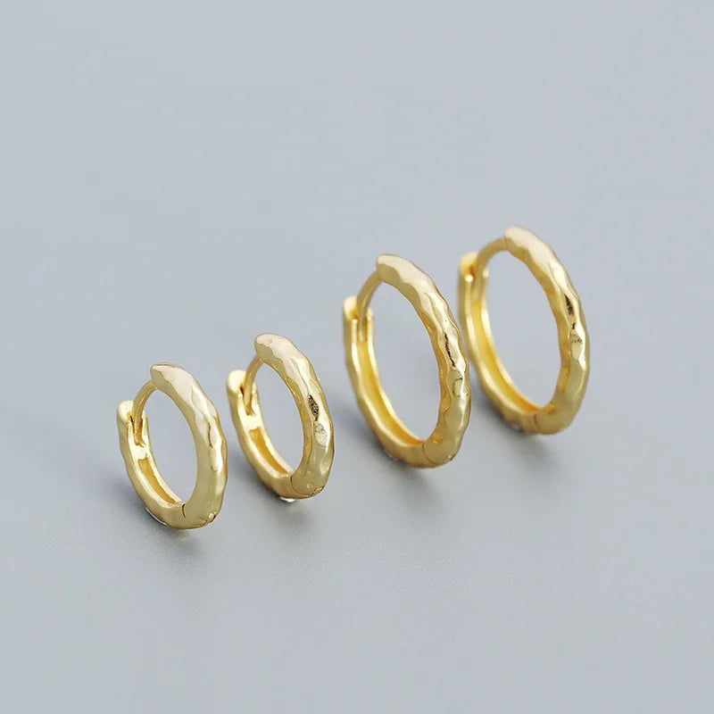 Simple 925 Sterling Silver Gold Plating Hammered Huggie Earring for Women Wholesale