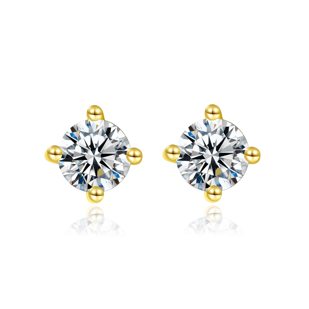CZCITY Silver Earring Minimalist Jewelry 14K Gold Plated 925 Sterling CZ Round Small Earring 4 Claw Ear Studs