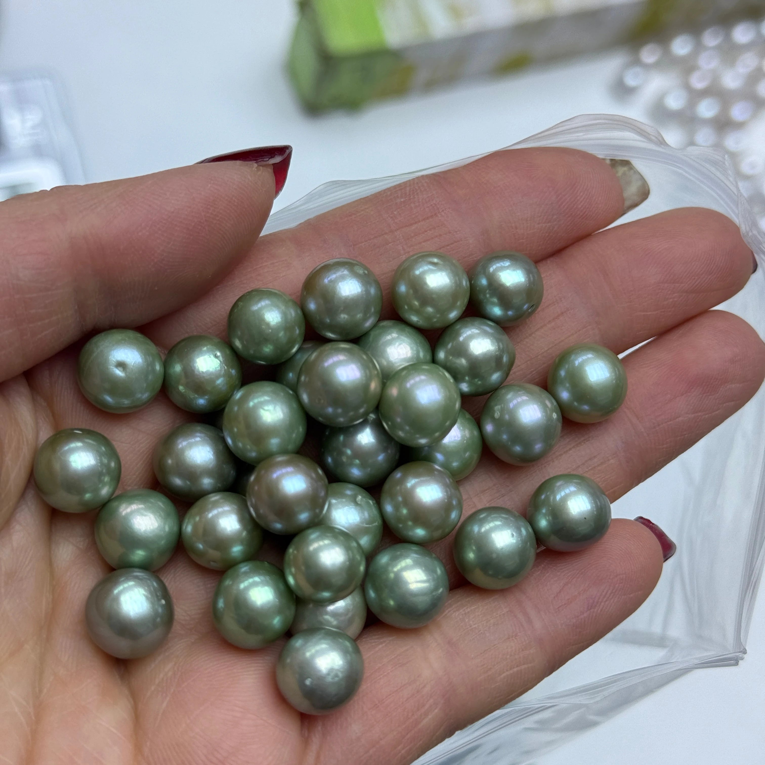 Wholesale 8-10 mm AA Round Olive Green Freshwater Pearl Good Quality Natural Loose Pearls Half No Hole Drilled Excellent Price