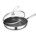 Hot Sale Modern Hybrid Triply 304/316 Stainless Steel Honeycomb Frying Pan with Glass Lid 28cm for Gas and Induction
