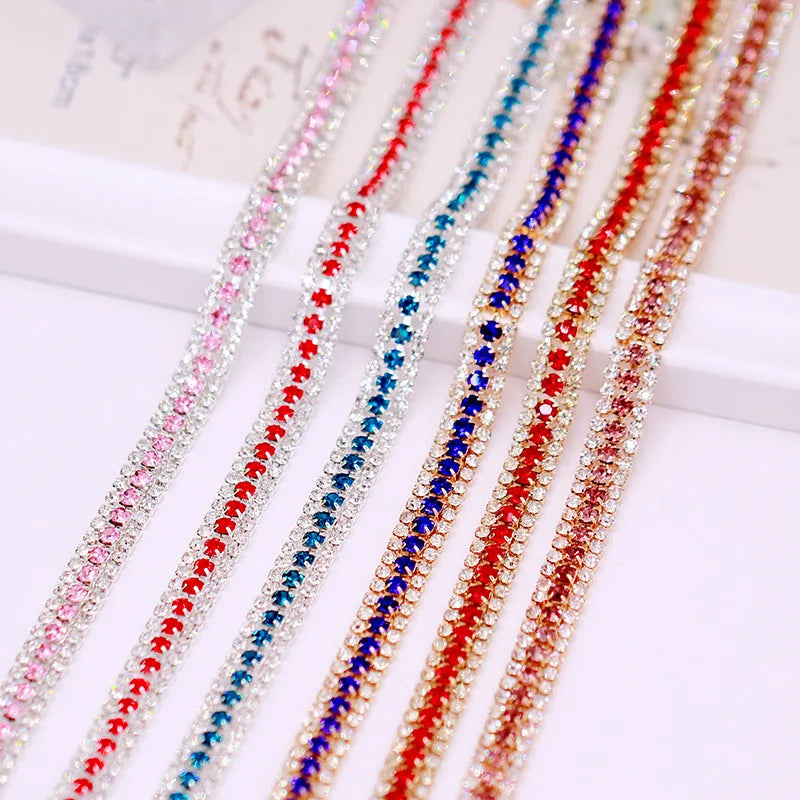 All-match Clothing Code Chain Diy Jewelry Accessories 3MM Three Rows Rhinestone Trim Cup Crystal Claw Chain
