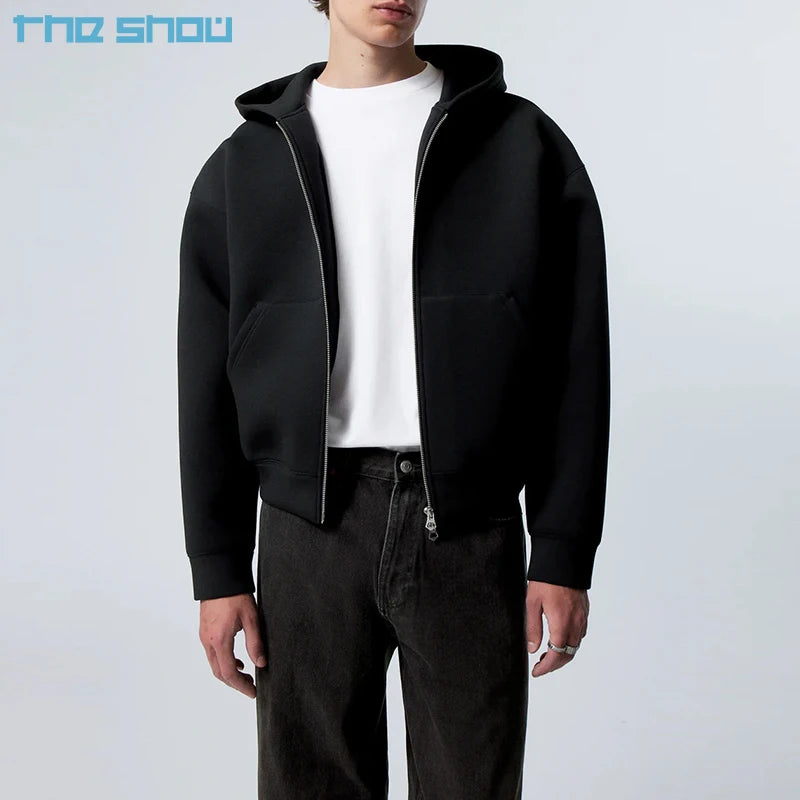 Custom Logo Men Loose Fit High Quality Oversized Pullover Double Zipper Boxy Men's Autumn Hoodies Sweatshirts