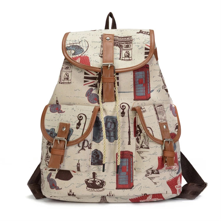 2024 Cute High Quality 12 Inch Student Boho Lady Canvas Backpack for Teenage Girls Waxed